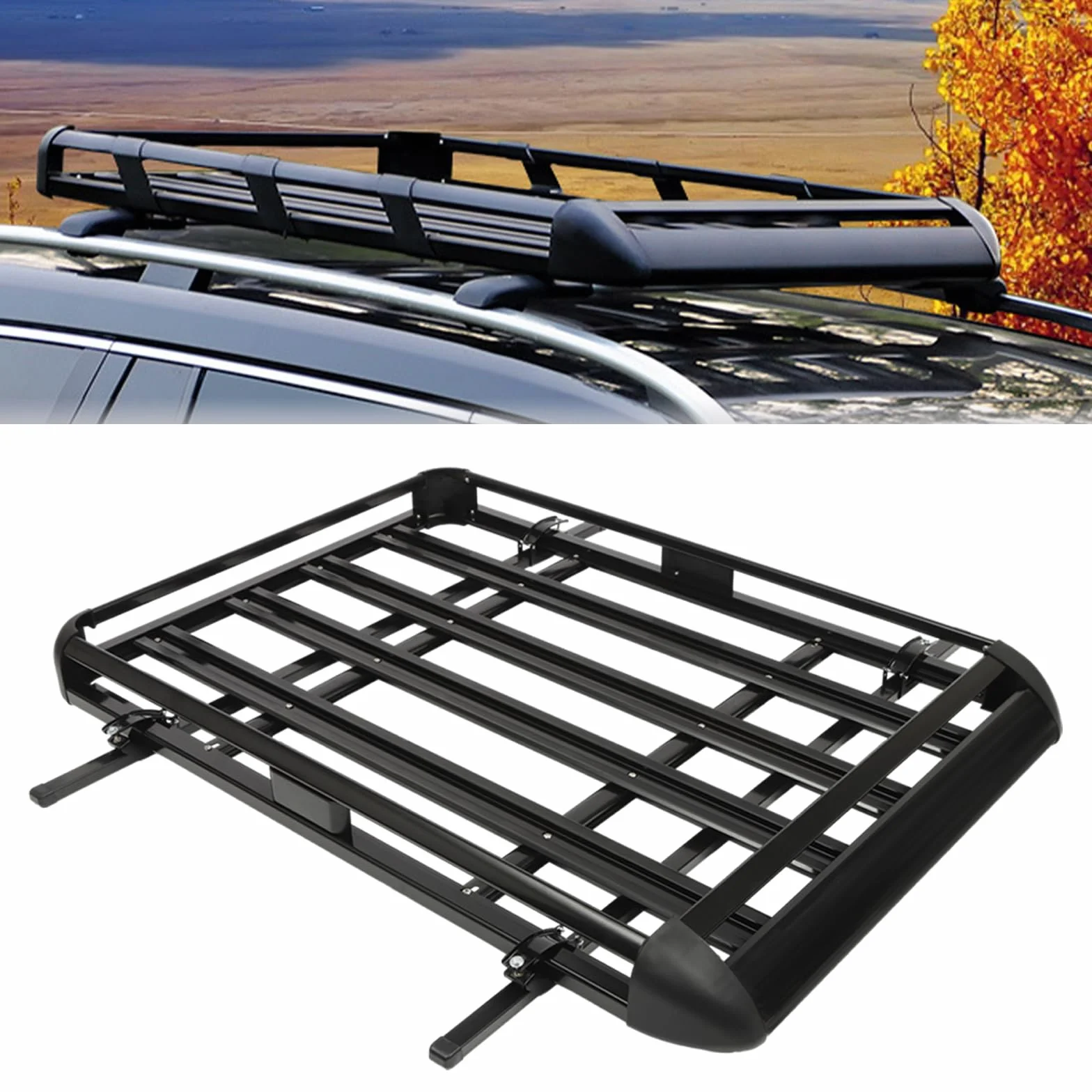 Portaequipajes de techo SUV negro 160 Cm, galería de techo universal rieles incorporados acero aluminio, barra transversal de techo carga 150 kg ajustable, para coche SUV camioneta