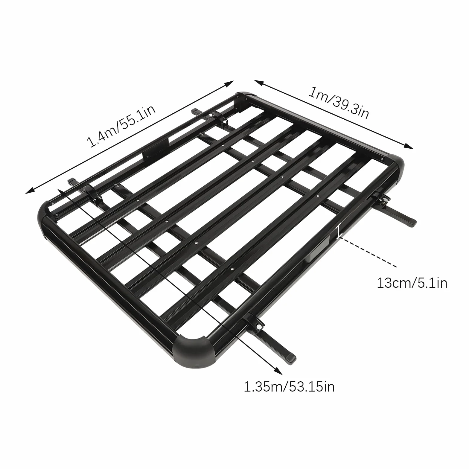 Portaequipajes universal de aluminio de 140 cm negro - Portaequipajes ligero con cesta para coche/autocaravana (compatible con tracción total, montaje universal)