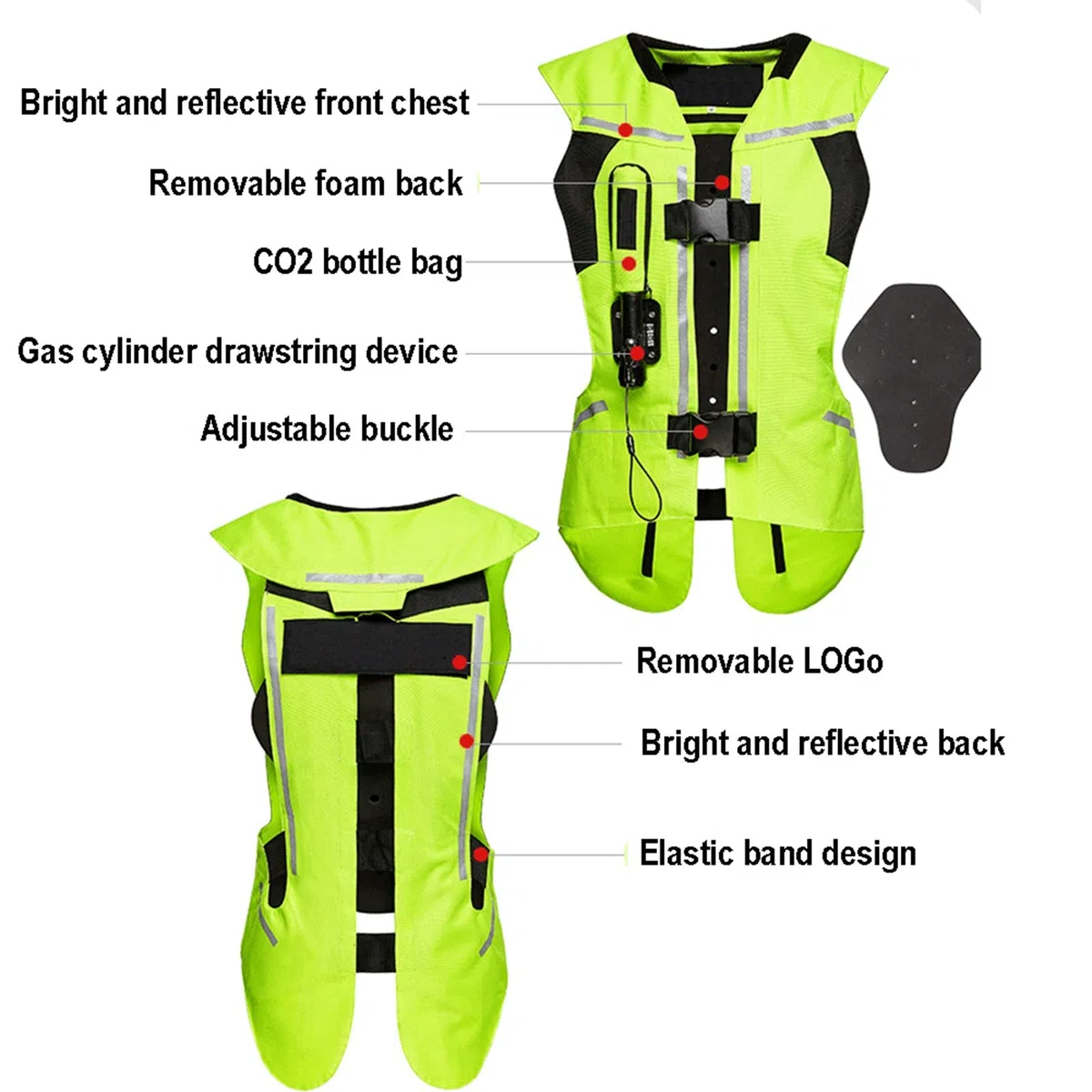 Chaleco de airbag para motocicleta de 0,3 segundos para disparar el airbag, con protección de espalda, cuello, pecho, apto para montar al aire libre, equipo de seguridad