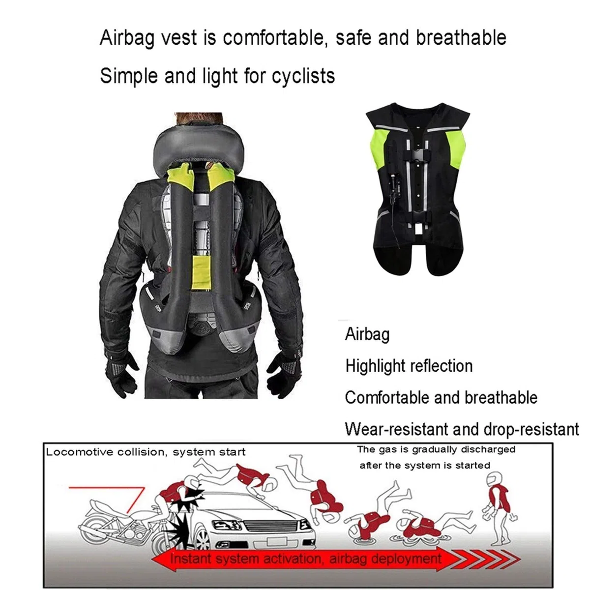 Chaleco de airbag para motocicleta de 0,3 segundos para disparar el airbag, con protección de espalda, cuello, pecho, apto para montar al aire libre, equipo de seguridad