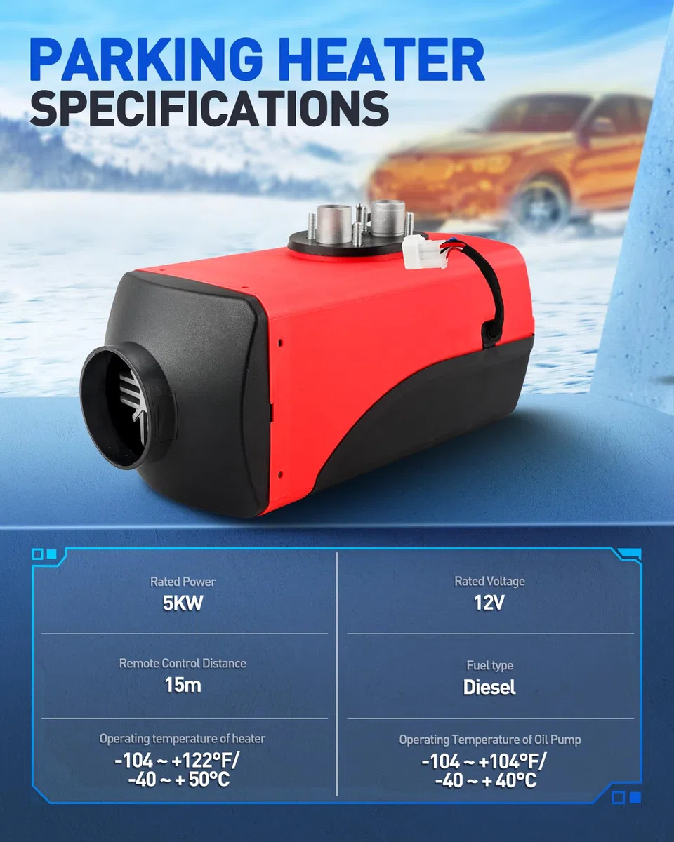 Calefactor de aire diésel portátil de 5 kW y 12 V, calefactor de estacionamiento diésel silencioso con silenciador, control remoto y pantalla LCD para coche, camión, autocaravana, barco, caravana, i
