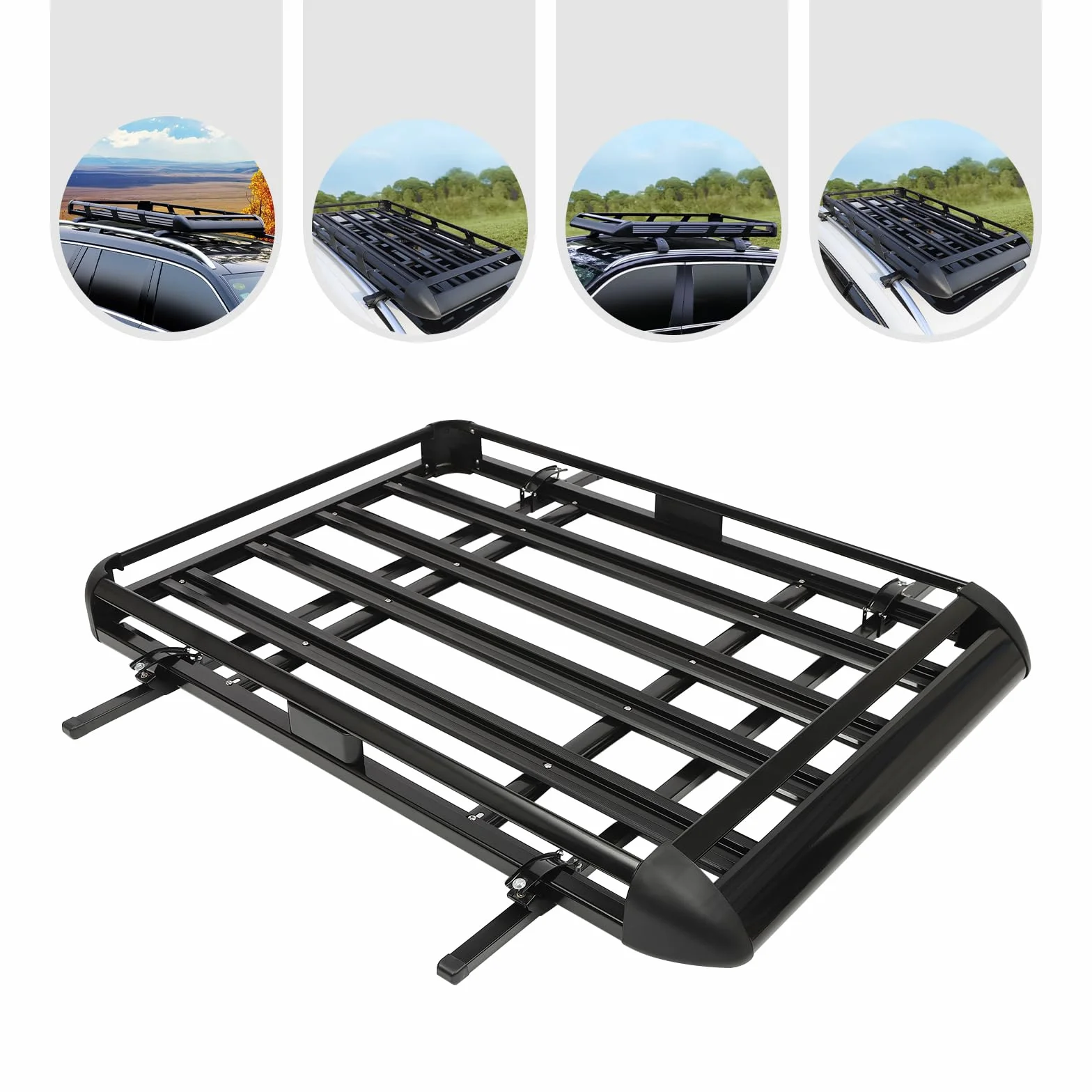 Portaequipajes universal de aluminio de 140 cm negro - Portaequipajes ligero con cesta para coche/autocaravana (compatible con tracción total, montaje universal)