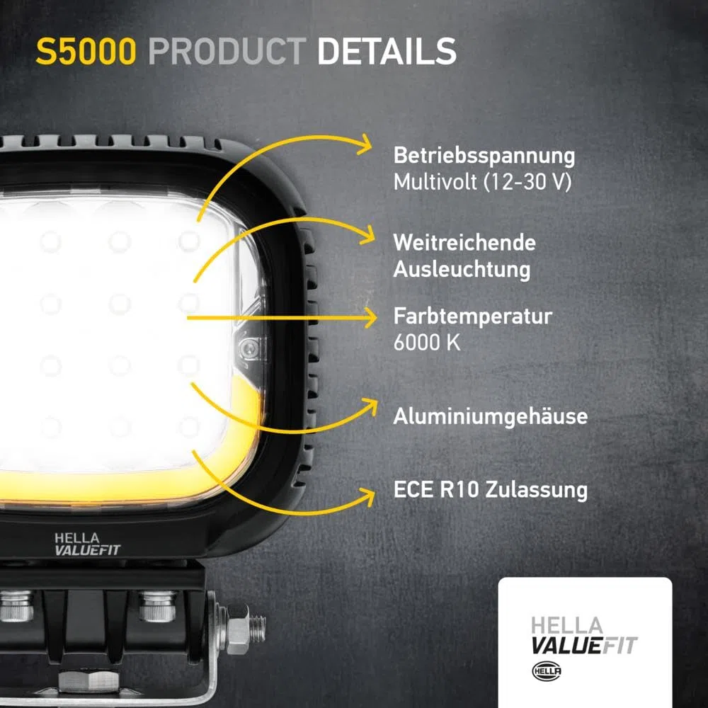 Hella LED-Faro de Trabajo S5000 2.0 12/24V - 5000lm Montaje Exterior