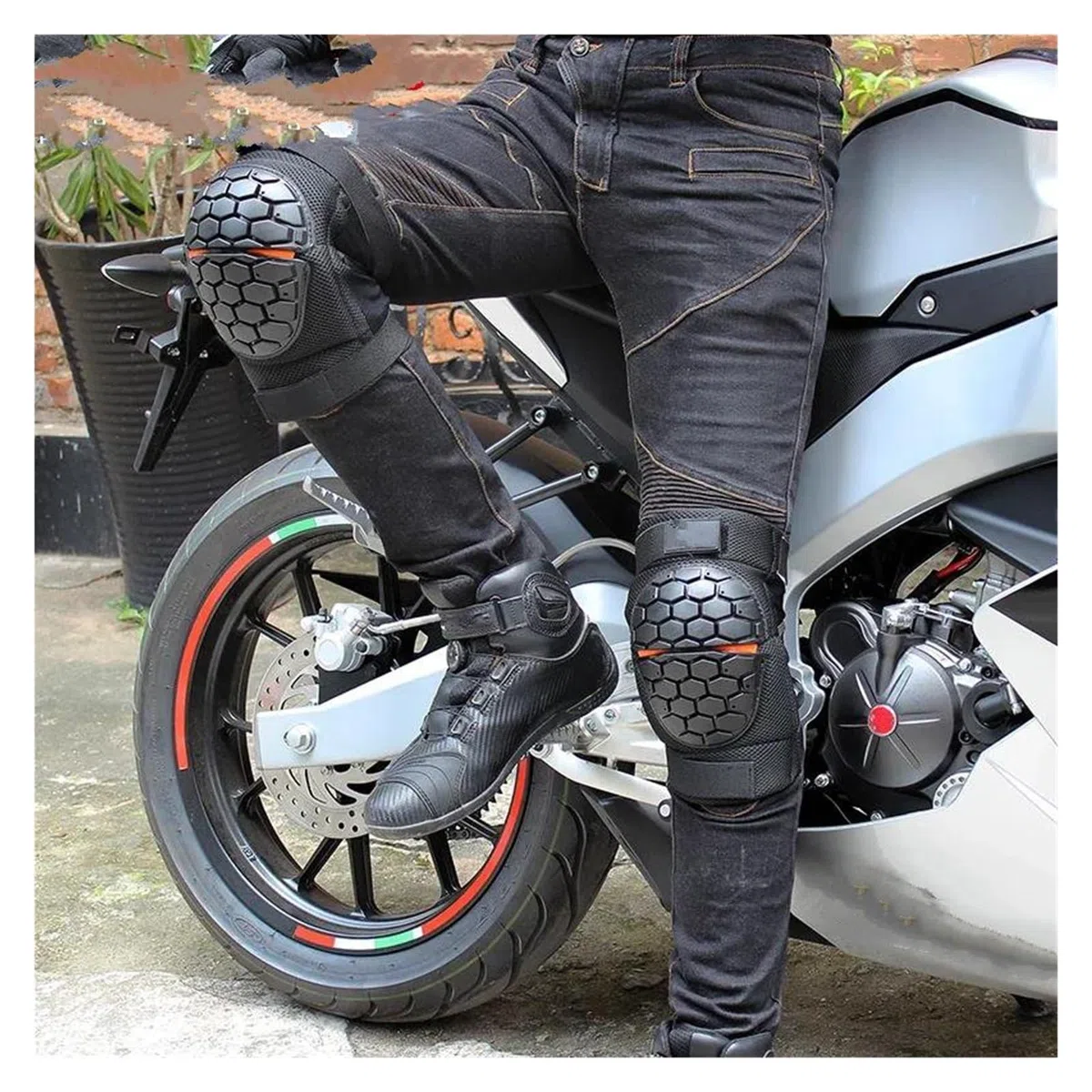 Coderas reflectantes Rodilleras para ciclismo Rodilleras para motocicleta, rodillera táctica para Snowboard, rodillera anticaída, Protector para deportes de equitación, motociclista(L)